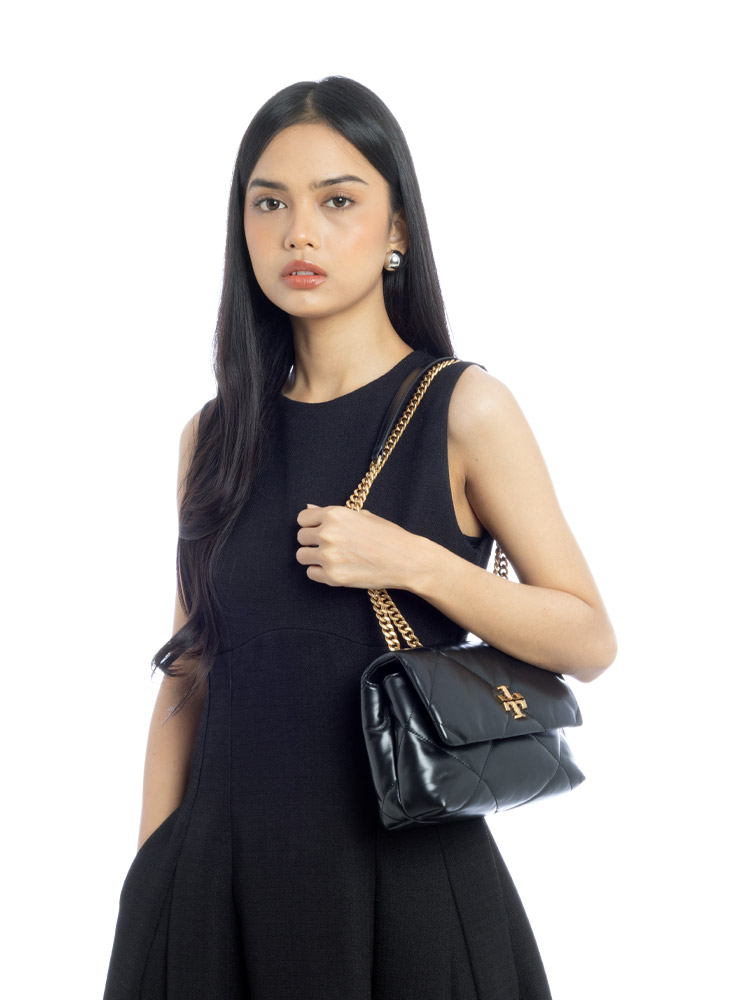 Kira Diamond Quilt Small Convertible Shoulder Bag Black