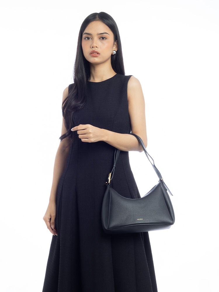 Textured Calfskin Umi Crossbody Black