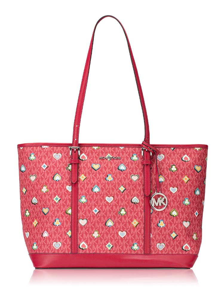 Signature Printed Jet Set Large Tote Dark Raspberry