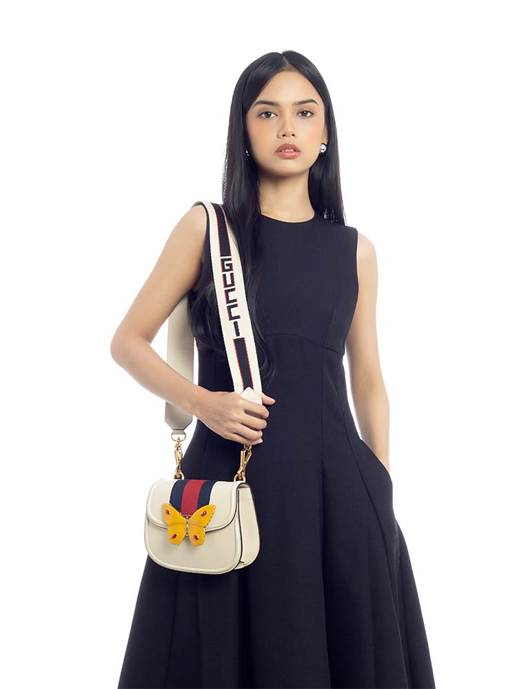 Calfskin Butterfly Linea Totem Shoulder Bag White
