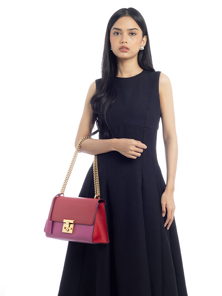 Calfskin Padlock Medium Shoulder Bag Hibiscus Red New Rosette
