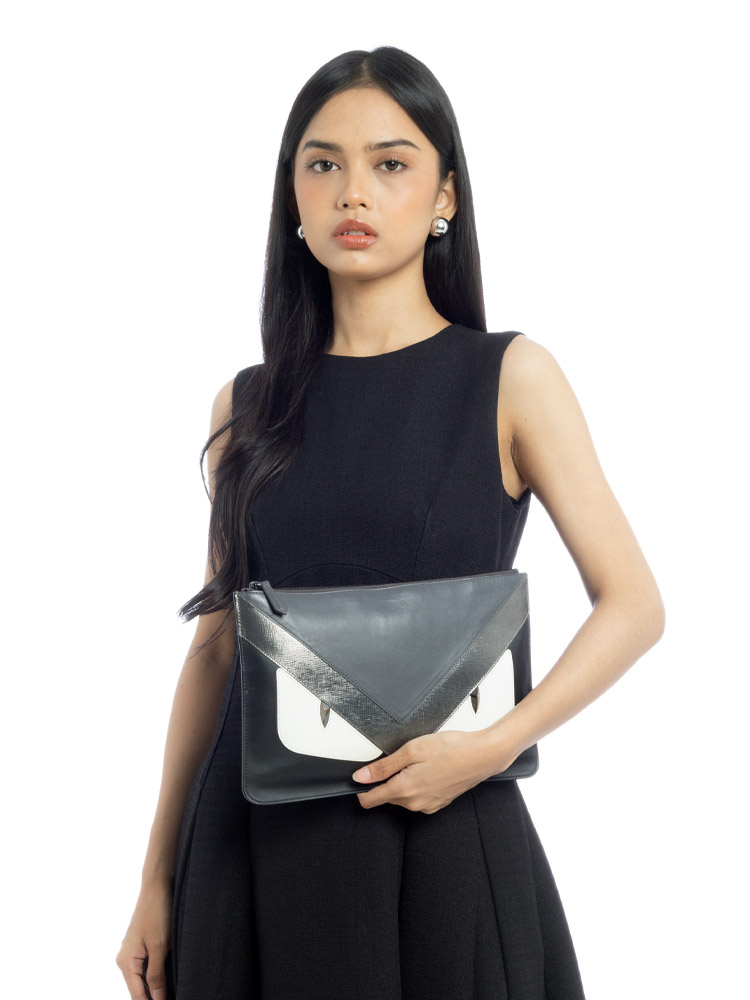 Vitello Century Monster Eyes Pochette Nero Graphite