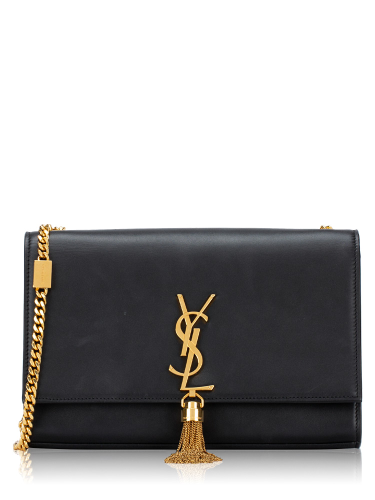Smooth Calfskin Monogram Kate Tassel Medium Shoulder Bag Black