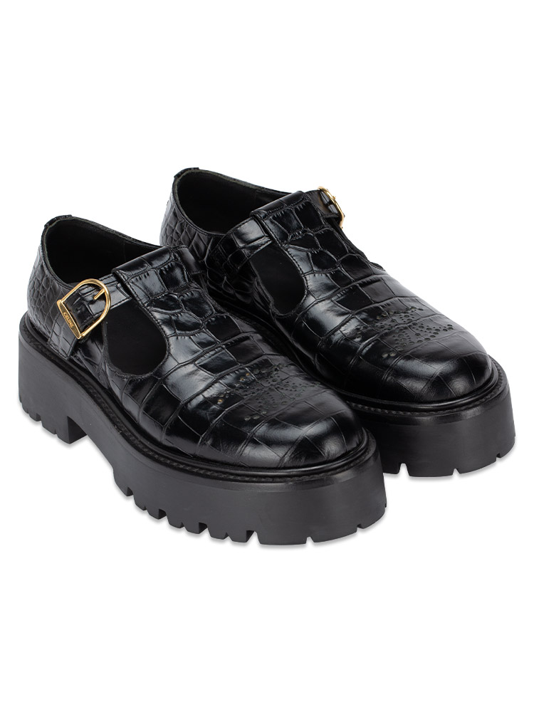 Croc Embossed Triomphe Mary Jane Platform Black Sz 38