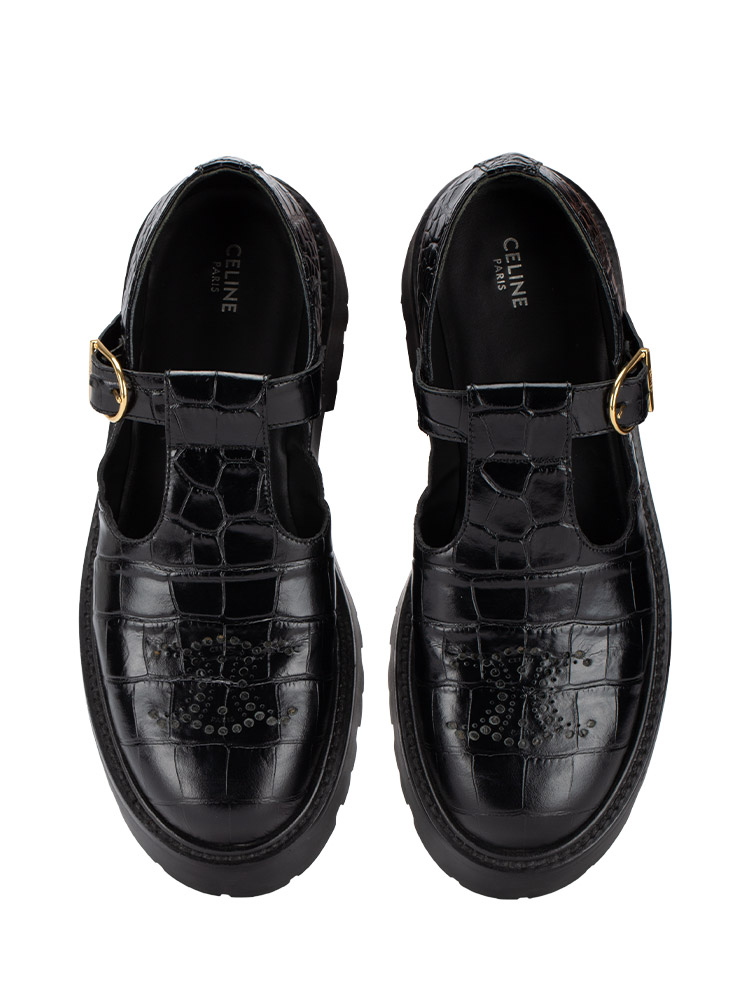 Croc Embossed Triomphe Mary Jane Platform Black Sz 38