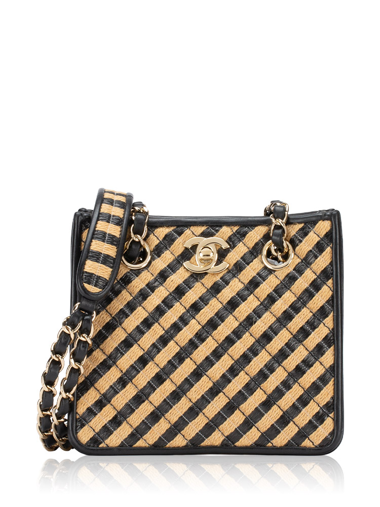 Striped Raffia Jute Urban Jungle Mini Bucket Bag Black Beige