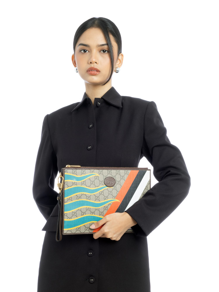 GG Supreme 100th Anniversary Pouch Beige Multicolor