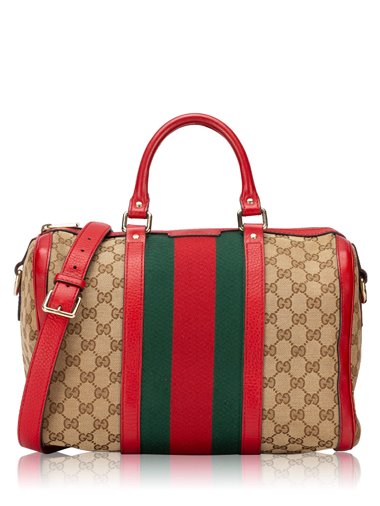GG Vintage Web Medium Joy Boston Bag with Strap Red