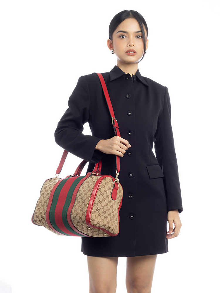 GG Vintage Web Medium Joy Boston Bag with Strap Red