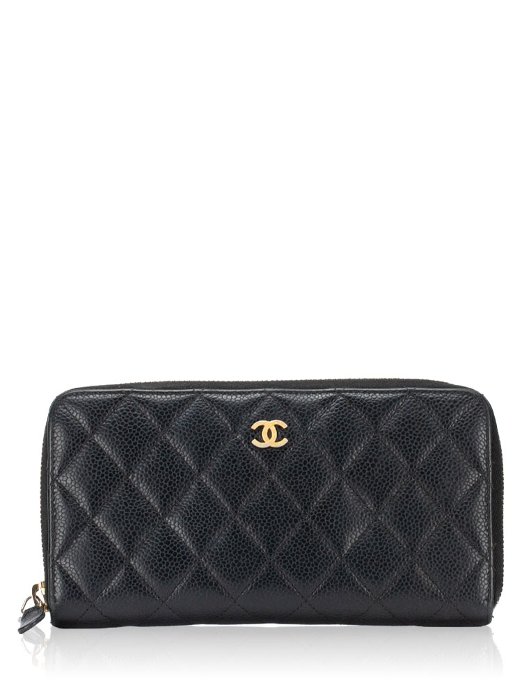 Caviar Large Gusset Zip Wallet Black