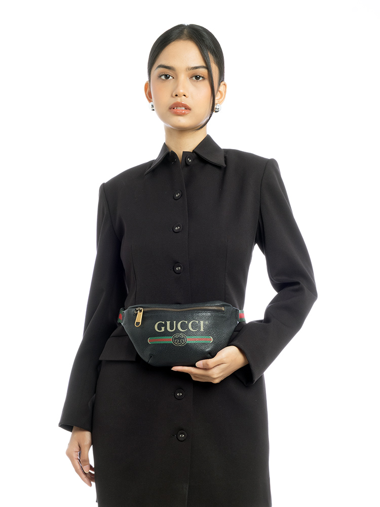 Grained Calfskin Logo Small Belt Bag Black
