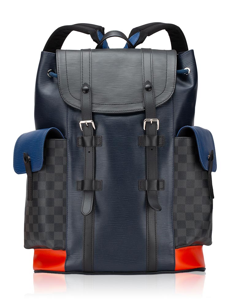 Epi Damier Graphite Christopher PM Backpack Orange Marine Noir