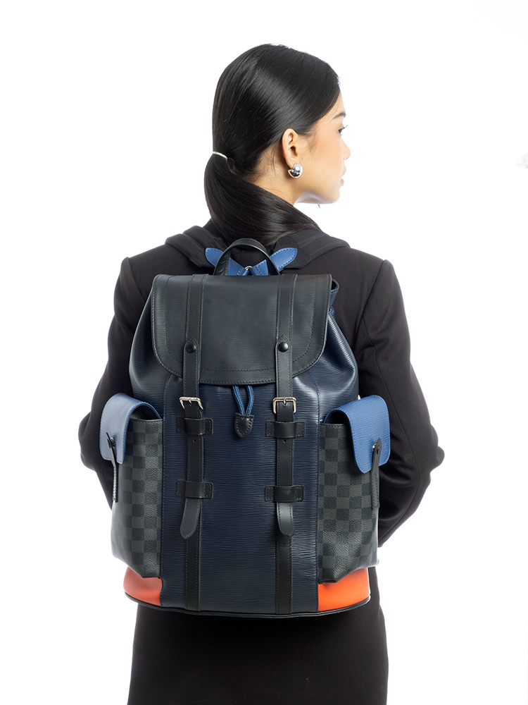 Epi Damier Graphite Christopher PM Backpack Orange Marine Noir