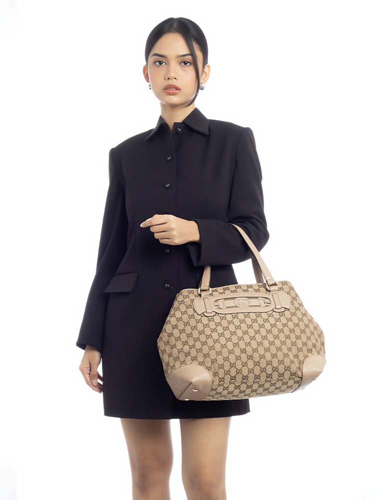 GG Canvas Dressage Tote Beige Brown