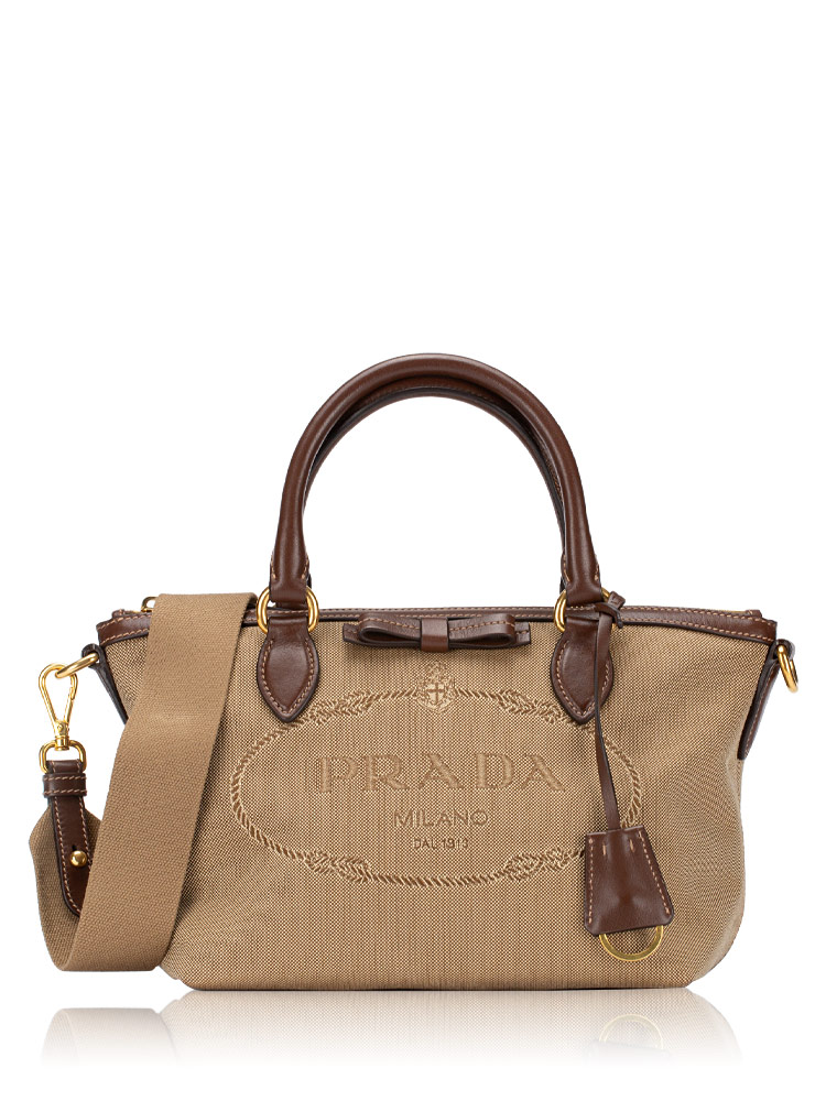 1BA111 Jacquard Logo Small Tote Corda Bruciato
