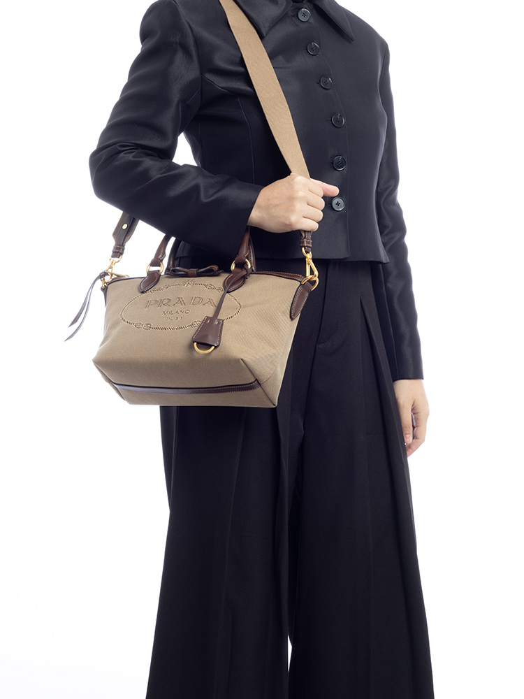 1BA111 Jacquard Logo Small Tote Corda Bruciato