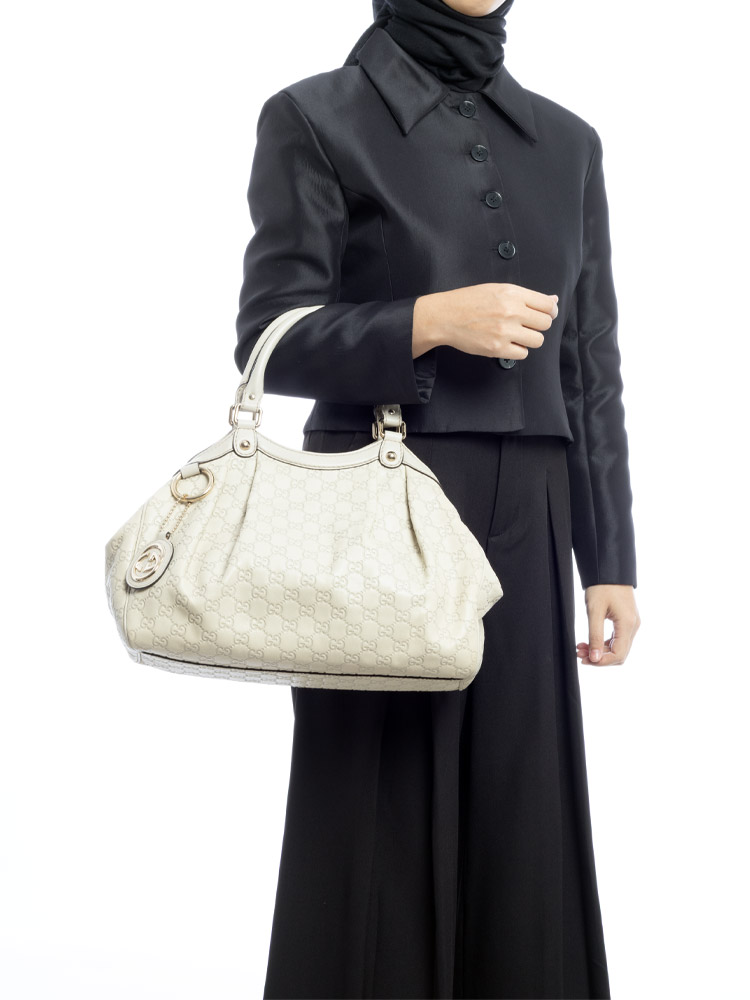 Guccissima Sukey Medium Tote Mystic White