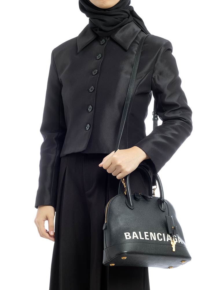 Grained Calfskin Ville Small Top Handle Bag Black