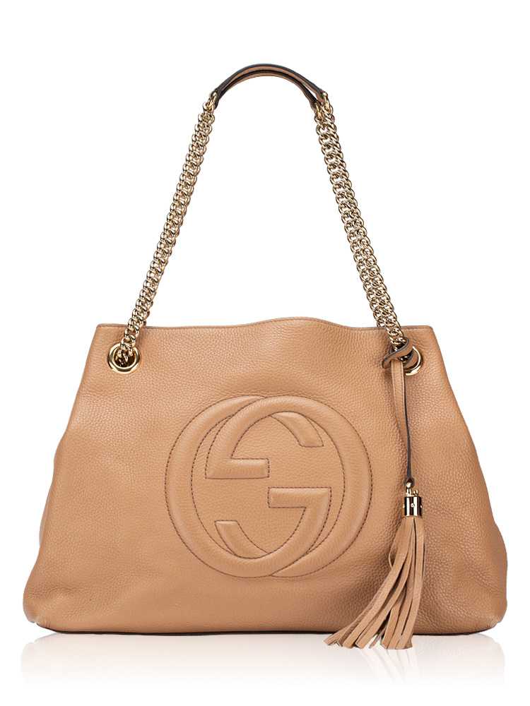 Pebbled Calfskin Soho Medium Chain Shoulder Bag Beige