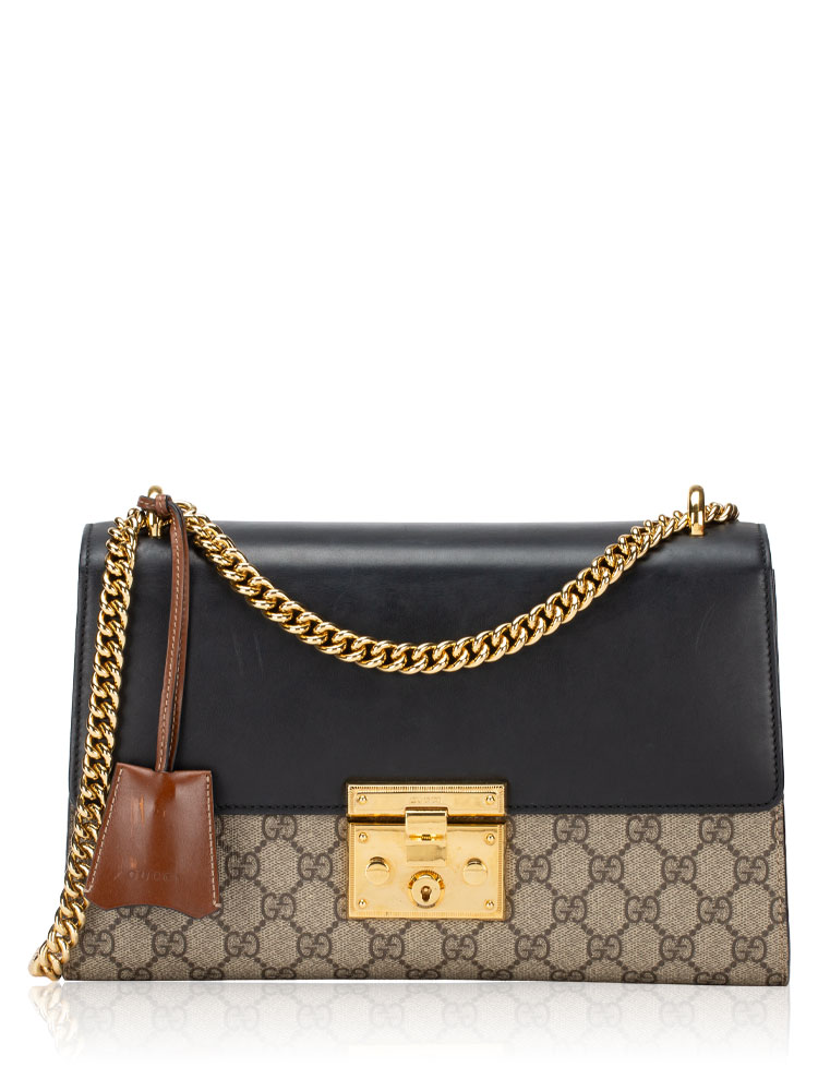 GG Supreme Padlock Medium Shoulder Bag Beige Black Cuir
