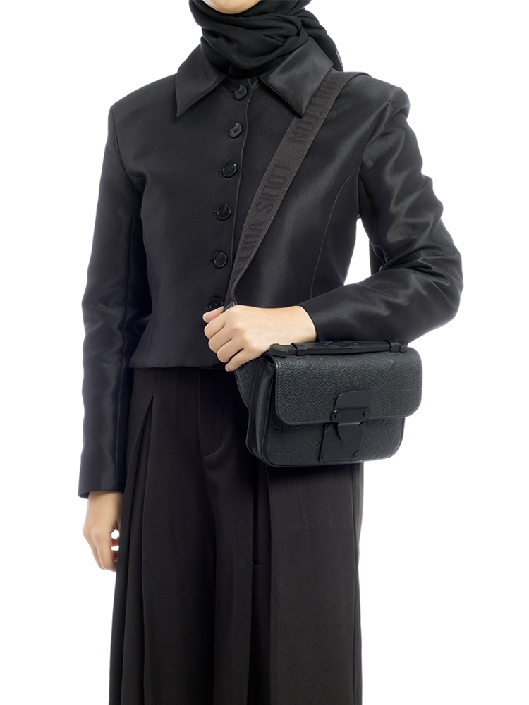 Taurillon Monogram S Lock Sling Bag Black
