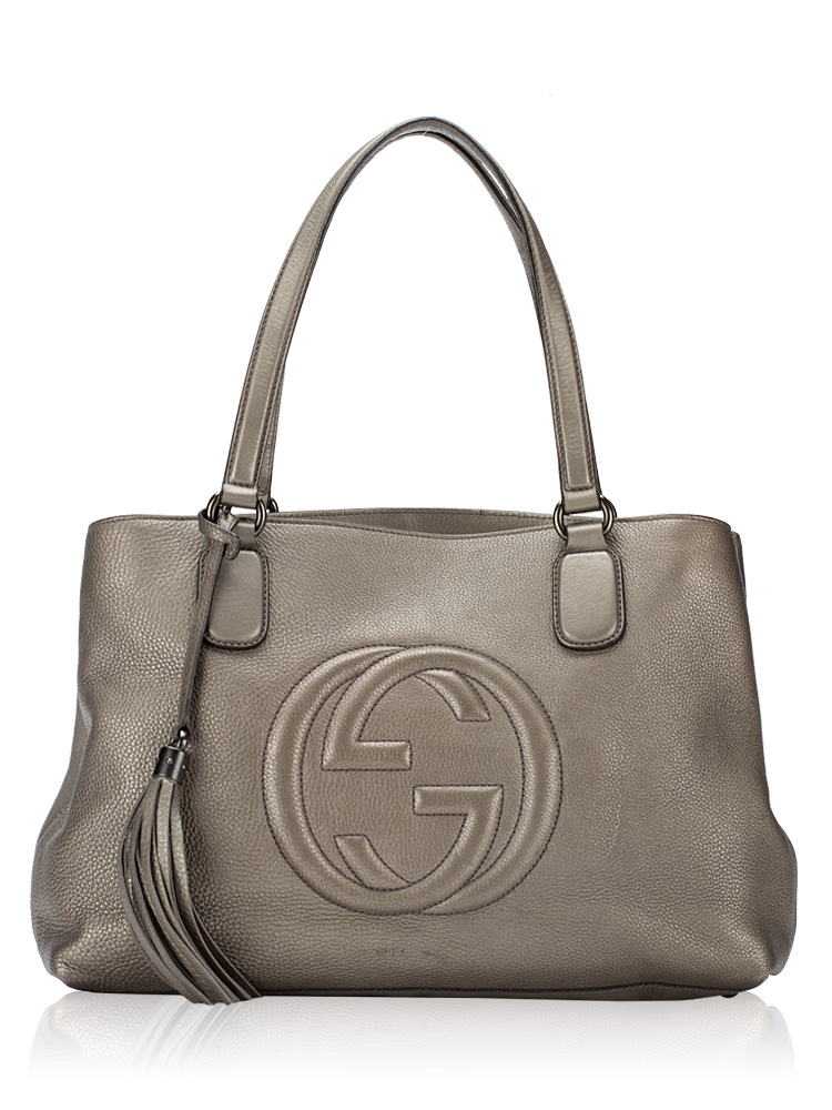 Pebbled Calfskin Soho Medium Tote Pewter