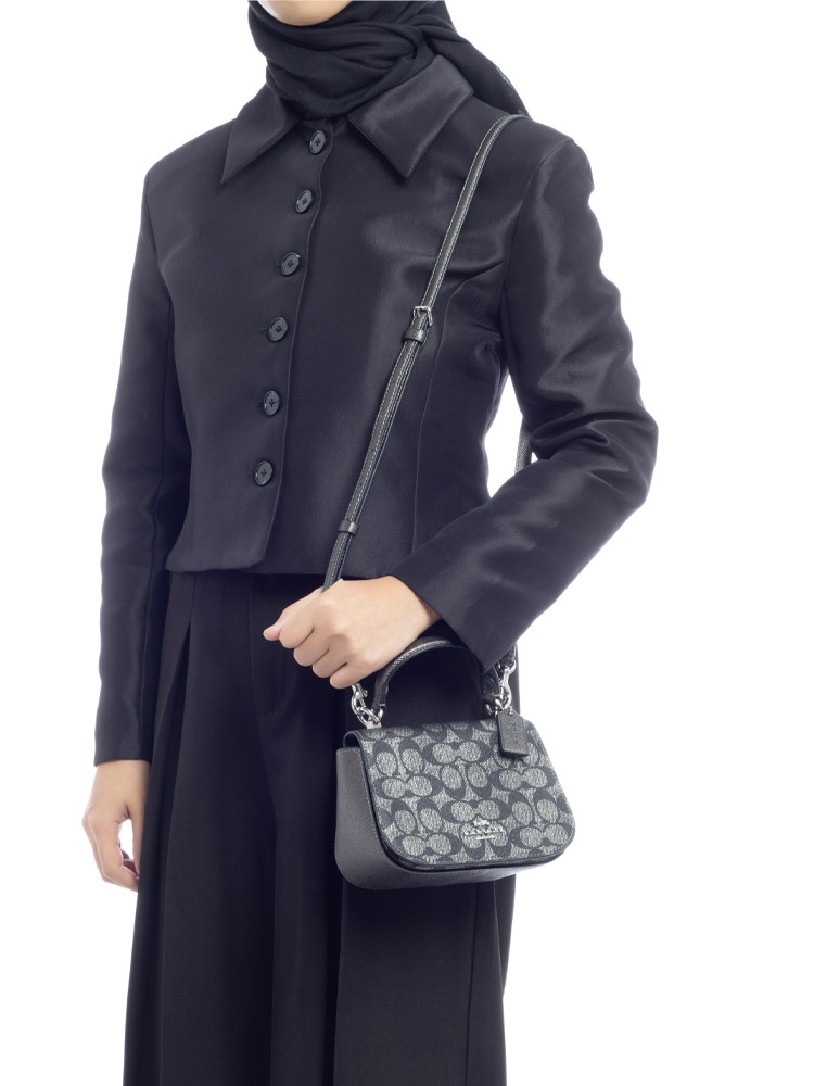 CX576 Metallic Signature Lysa Top Handle Bag Gunmetal