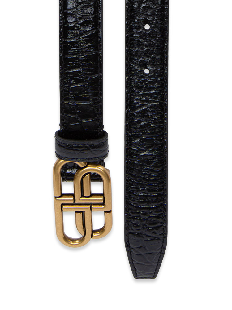 Croco Effect Shiny BB Thin Belt Black Sz 75