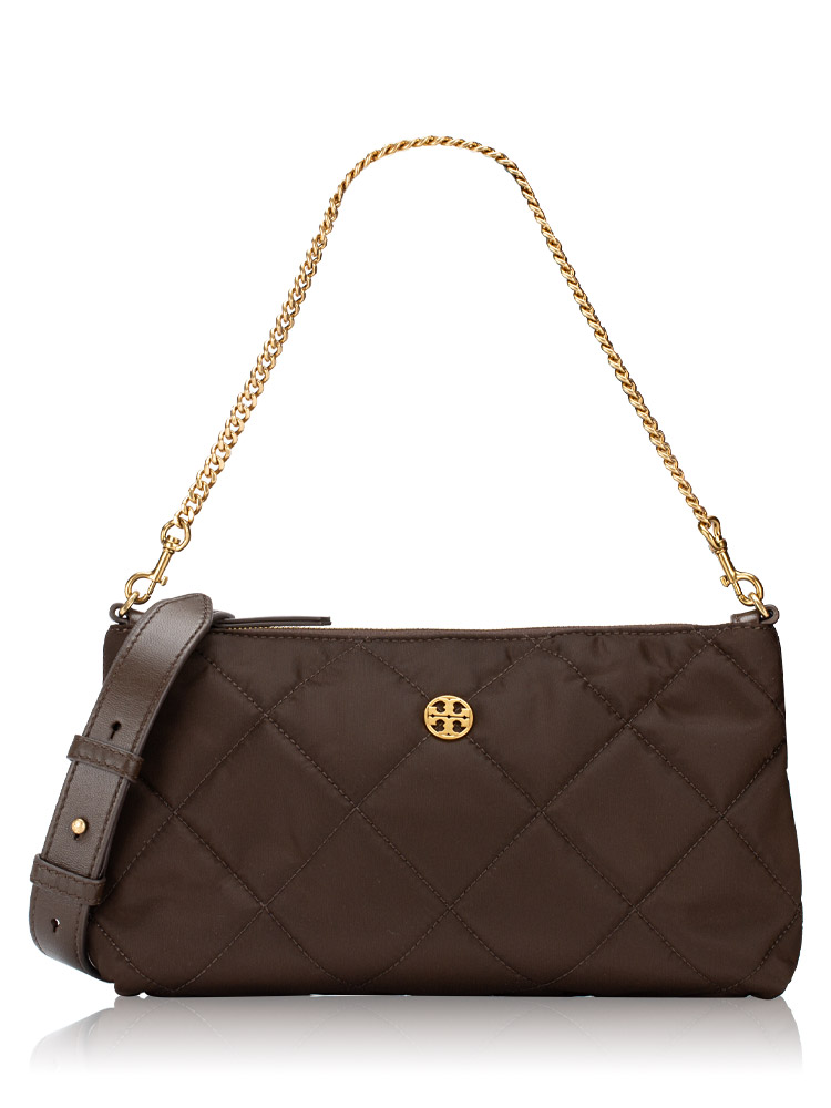 Willa Quilted Nylon Zip Shoulder Bag Dark Roast