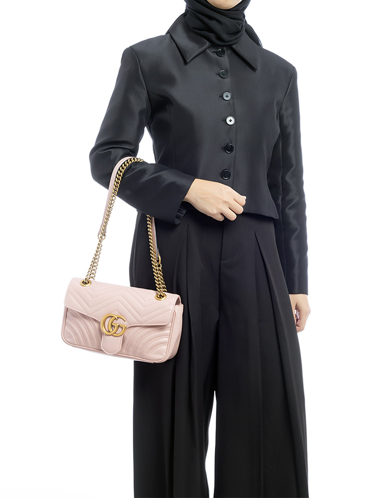 Calfskin Matelasse GG Marmont Small Shoulder Bag Perfect Pink