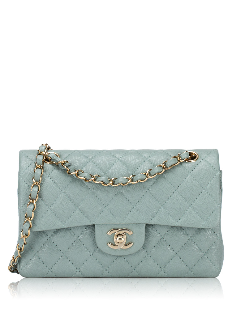 Caviar Classic Small Double Flap Bag Light Blue