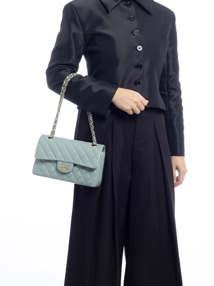 Caviar Classic Small Double Flap Bag Light Blue
