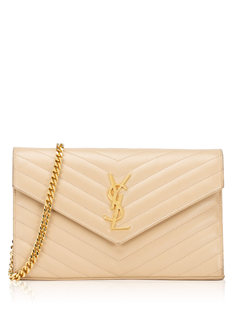 Grain De Poudre Matelasse Monogram 22cm Chain Wallet Beige
