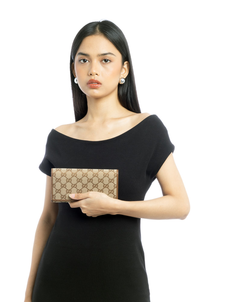 GG Canvas Continental Flap Wallet Beige Ebony