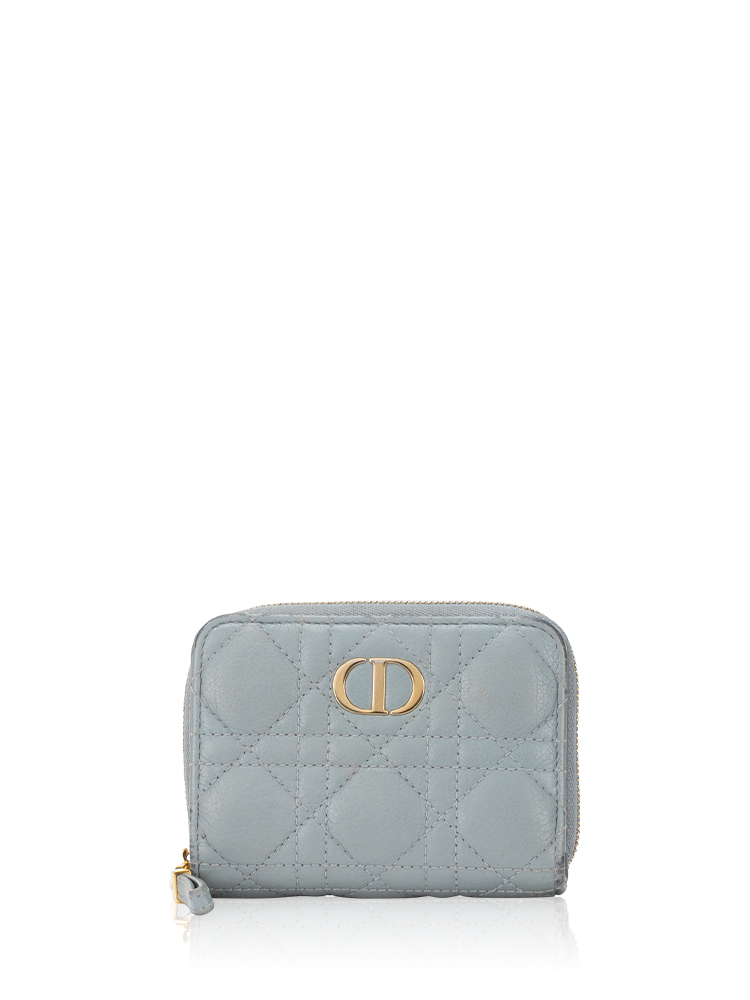 Calfskin Cannage Caro Scarlet Small Zip Wallet Cloud Blue