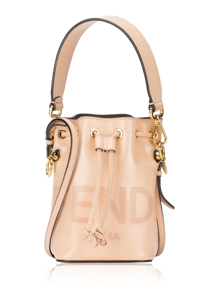 Vitello King Logo Embossed Mon Tresor Mini Bucket Bag Light Rose