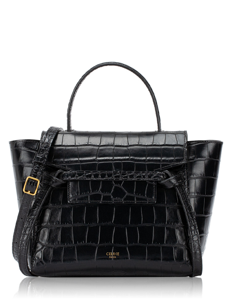 Calfskin Crocodile Embossed Nano Belt Bag Black