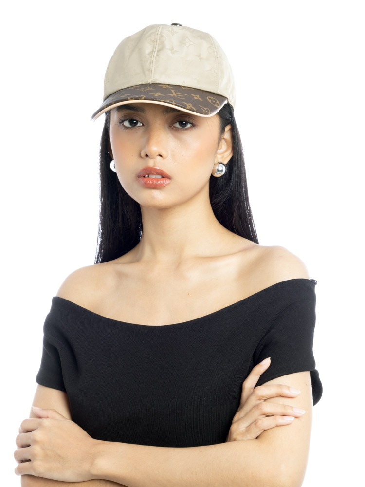 Silk Monogram Get Ready Cap Beige Sz M