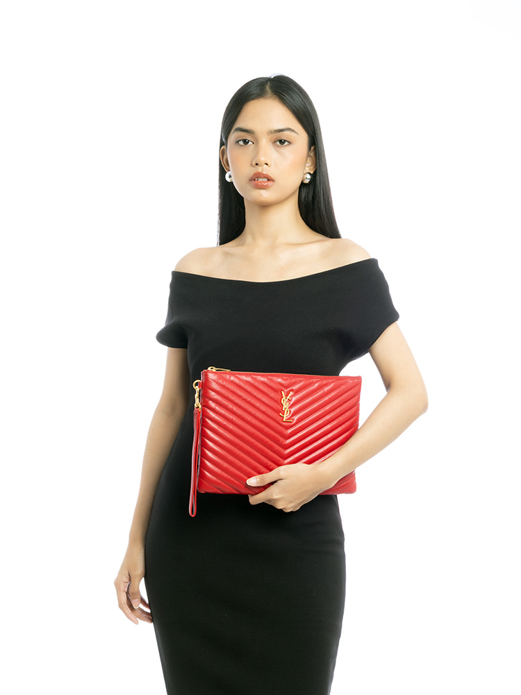 Calfskin Matelasse Monogram Cassandre Tablet Pouch Red