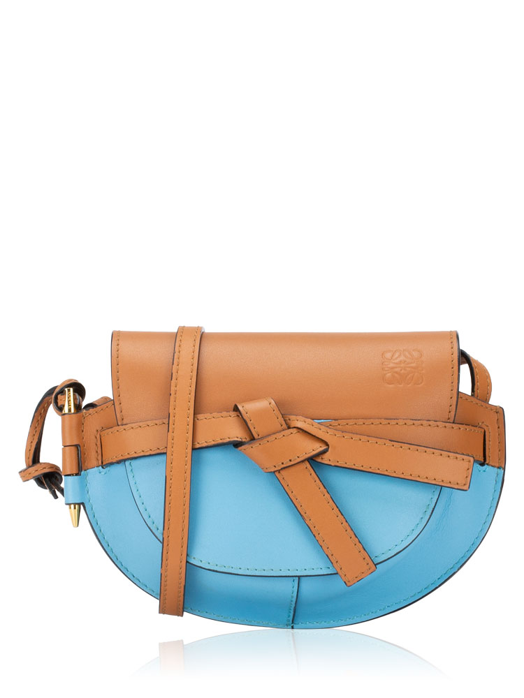 Calfskin Gate Mini Crossbody Tan Sky Blue