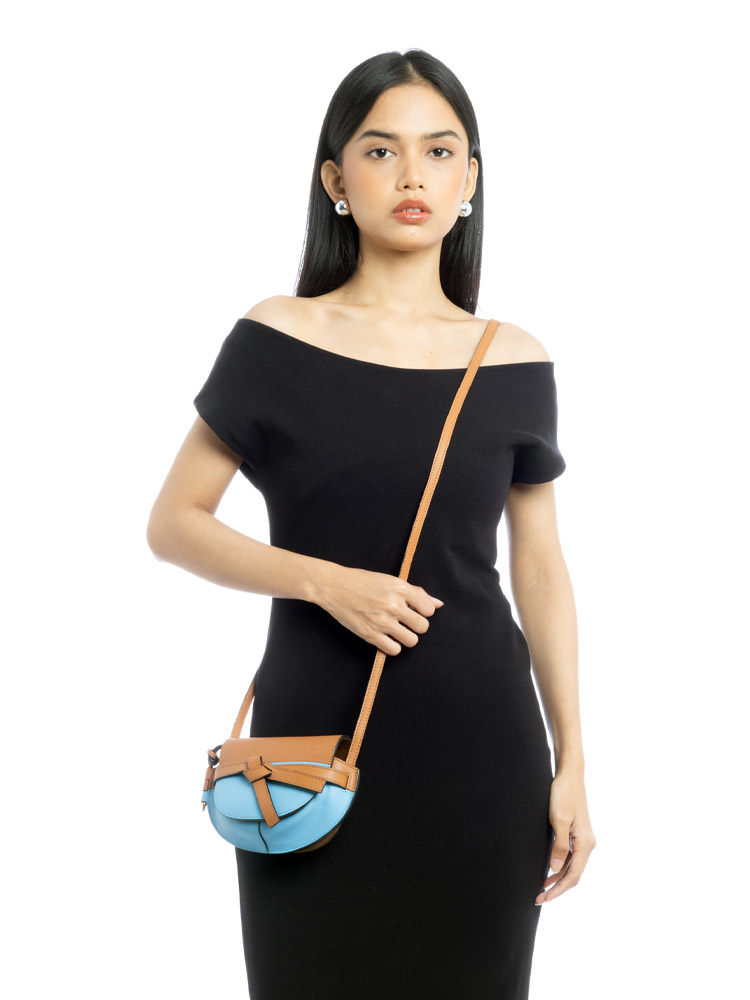 Calfskin Gate Mini Crossbody Tan Sky Blue