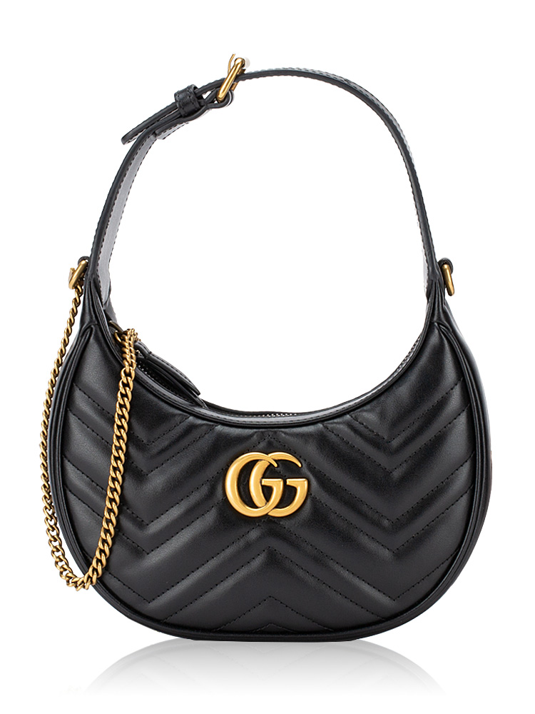 Calfskin GG Marmont Matelasse Half Moon Mini Hobo Black