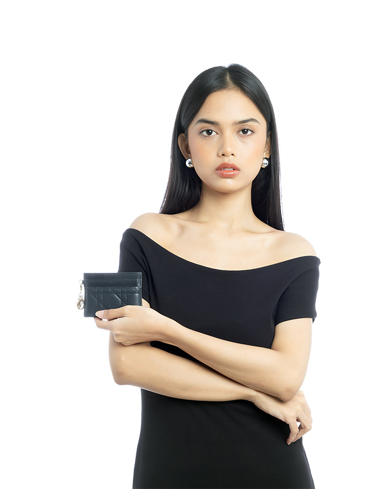 Lambskin Cannage Lady Dior Card Holder Black