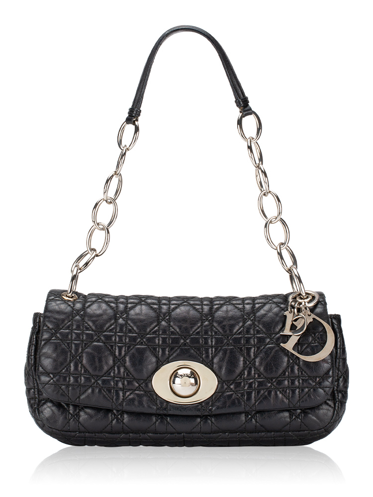 Lambskin Cannage Rendezvous Shoulder Bag Black