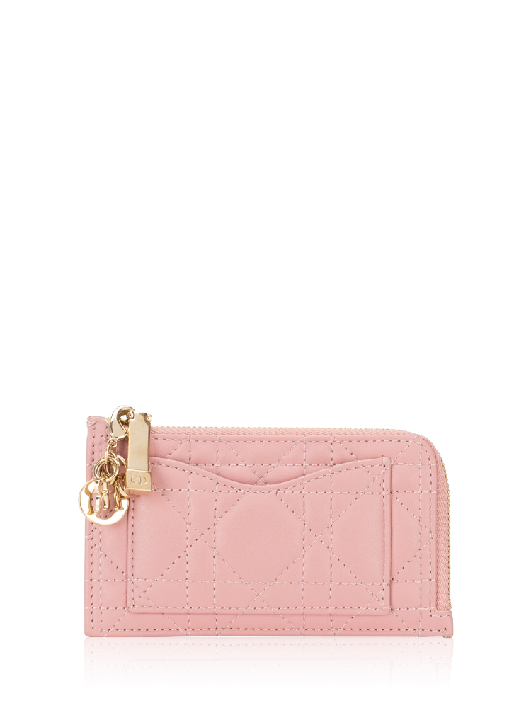 Lambskin Cannage Lady Dior Cosmos Zip Card Holder Pink