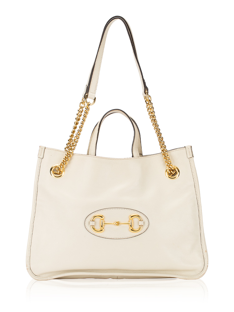 Calfskin Horsebit 1955 Medium Tote Mystic White