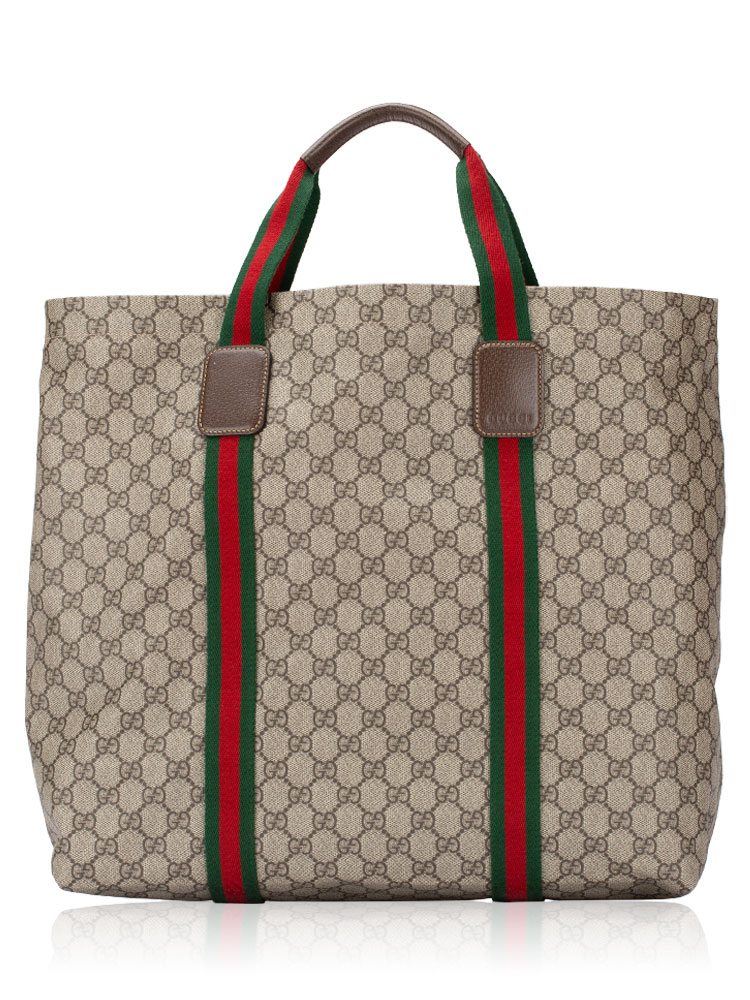 GG Supreme Web Tender Large Tote Beige Ebony