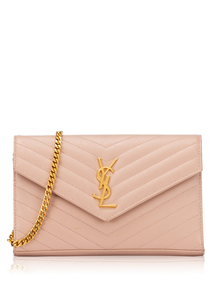 Grain De Poudre Matelasse Monogram 22cm Chain Wallet Pale Pink