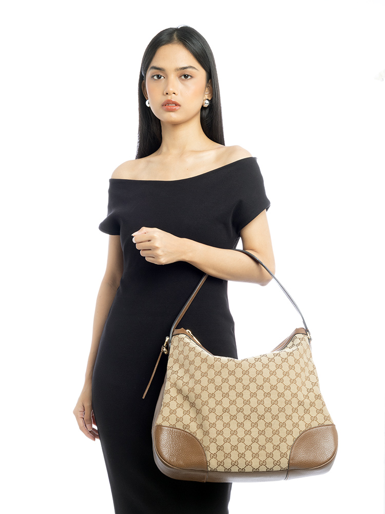 GG Canvas Bree Large Hobo Beige Ebony