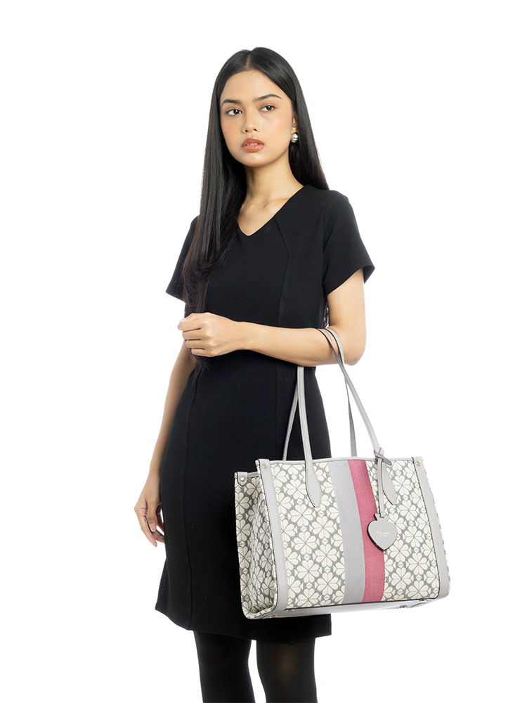 Jacquard Spade Flower Stripe Market Tote Grey Multi